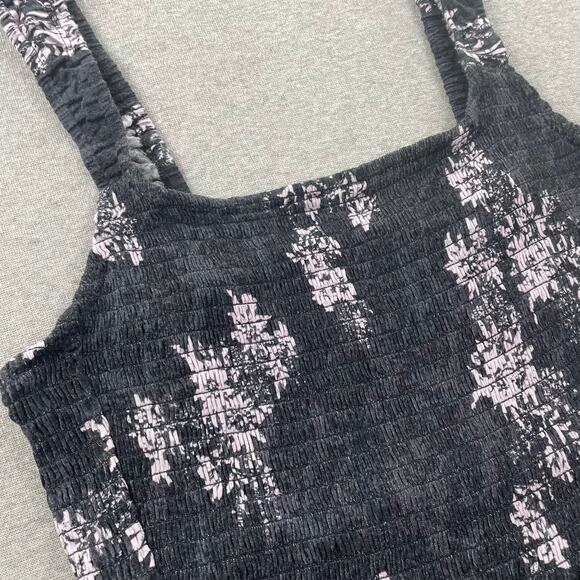 Free People Hannah Printed Cami Top L Black Purple Floral Smocked Ruched Tank - Picture 8 of 15